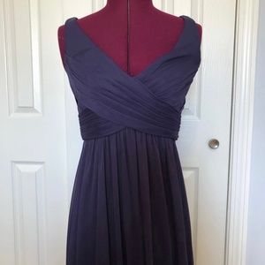 David's Bridal Long Mesh Dress with Cowl Back Detail Size 4 in Lapis